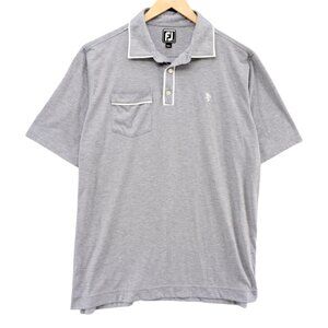 FJ FootJoy Polo Mens Gray Athletic Fit Short Sleeve Front Pocket Golf Shirt Sz L